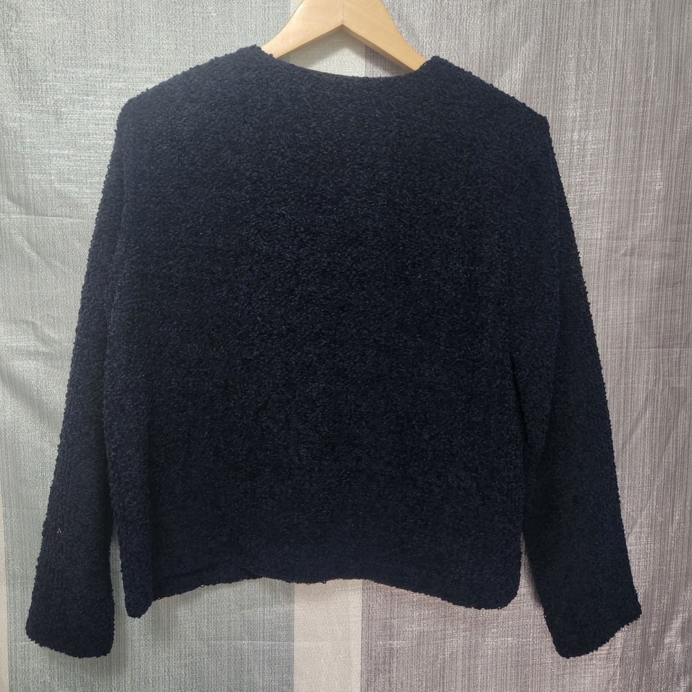 Vintage Jaclyn Smith 90s Navy Blue Boucle Knit Button Up Jacket 14 Minimalist - Picture 3 of 6